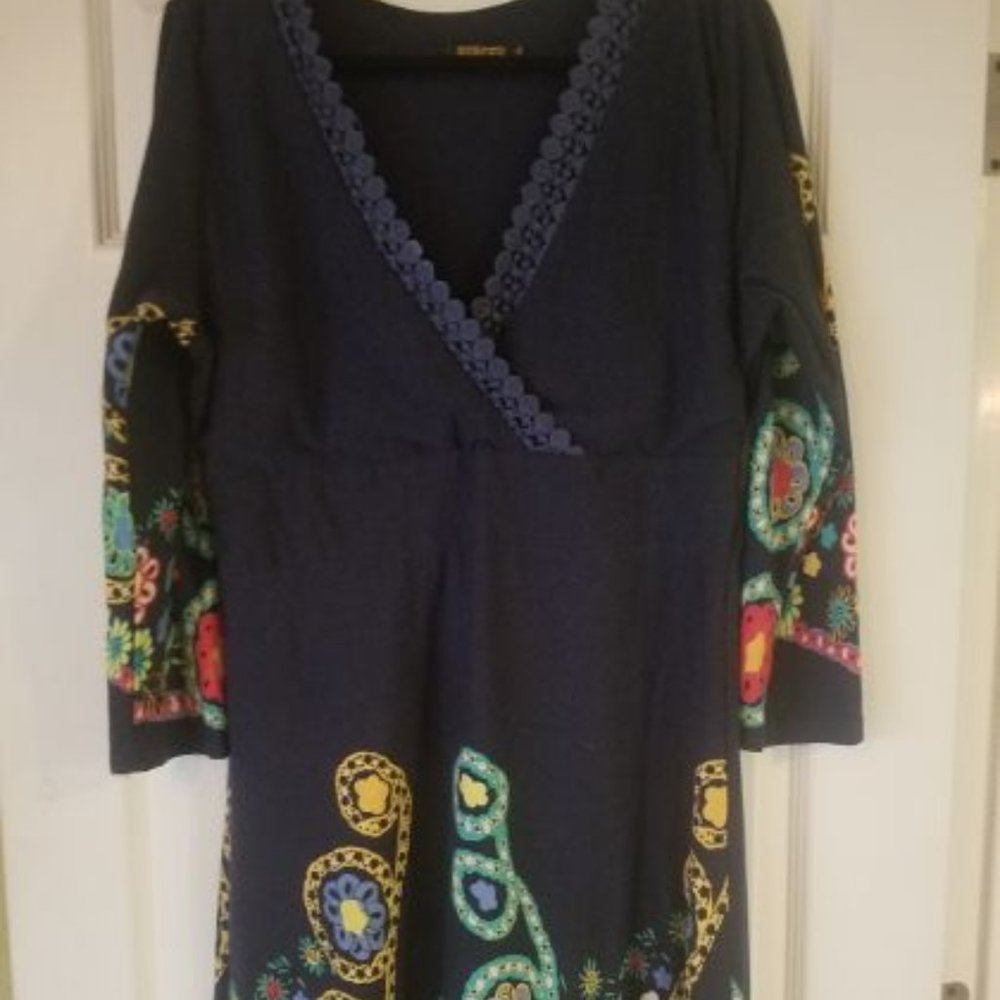 Dark blue/print boho sweater dress